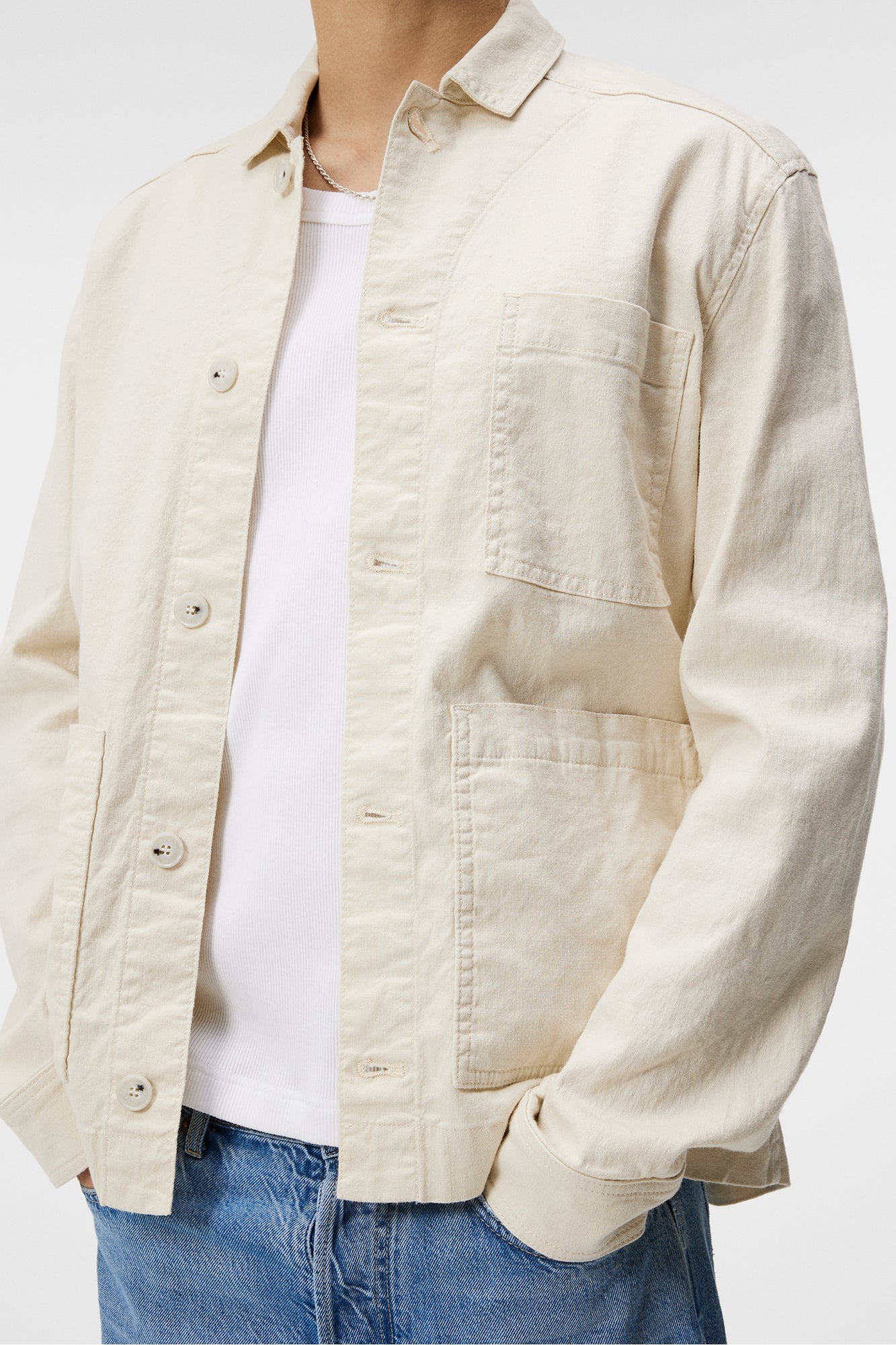 Men | Errol Linen Workwear Overshirt | Moonbeam