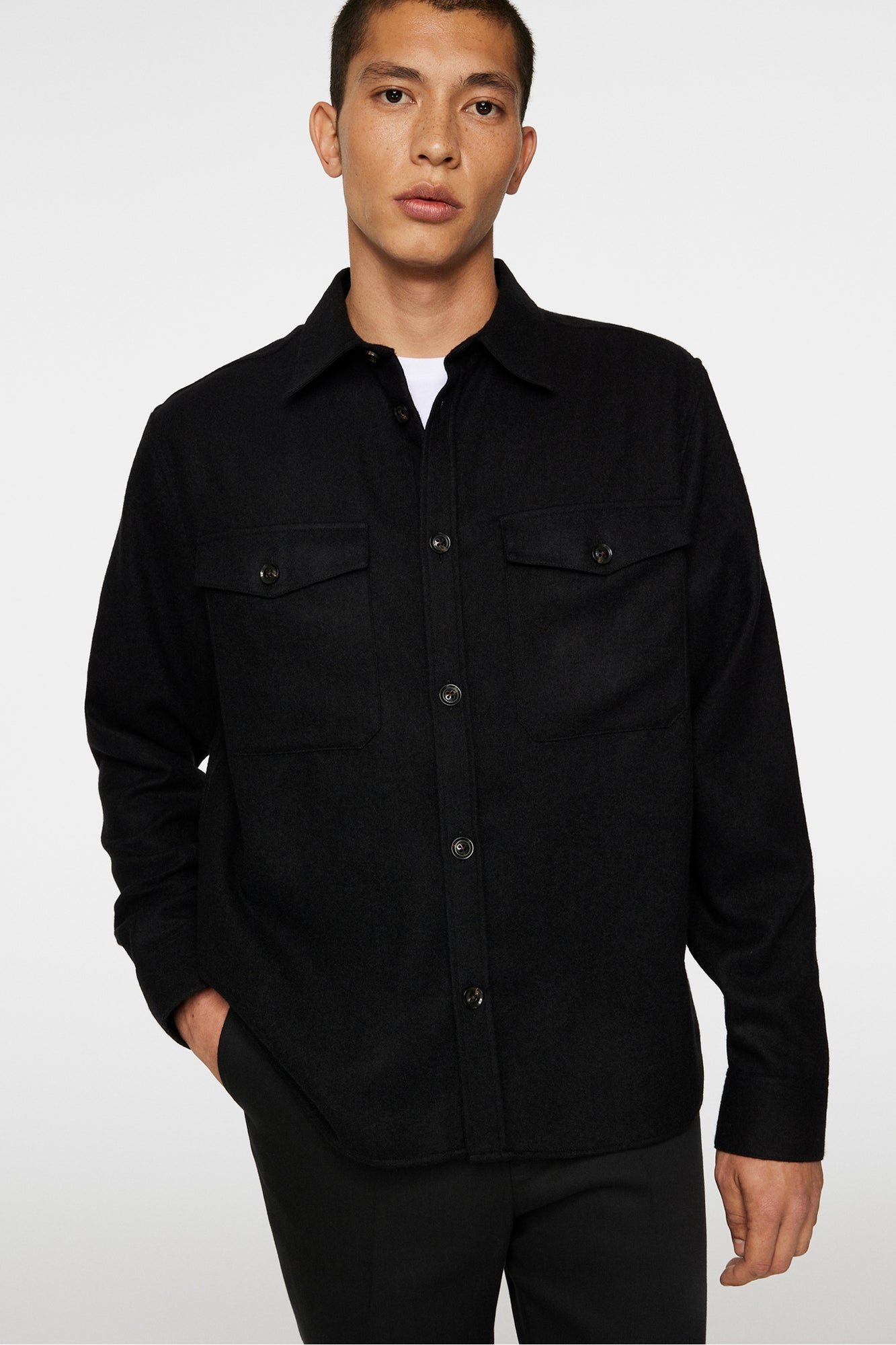 Men | Flat Wool Overshirt | Black (V1)