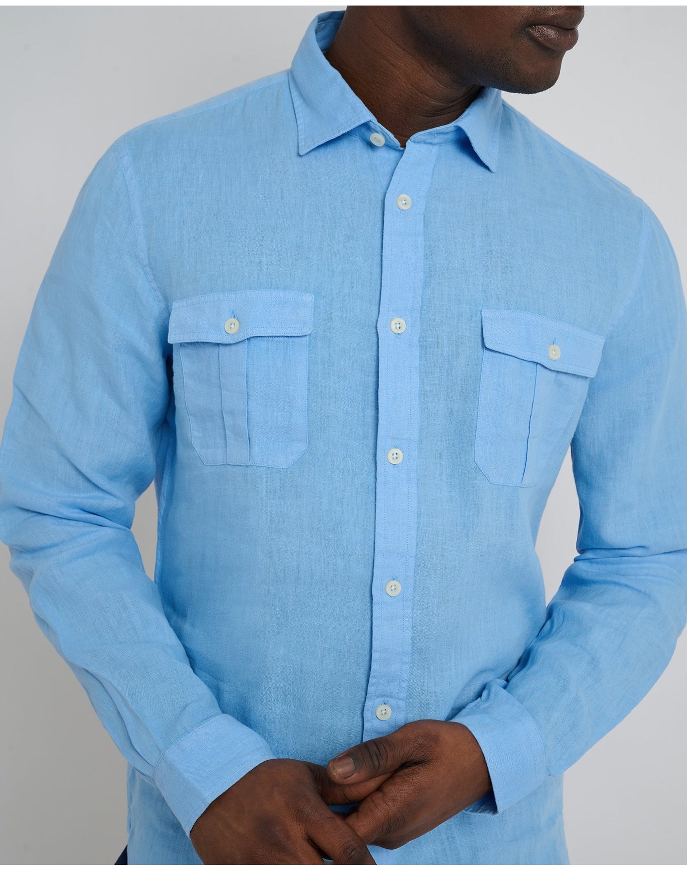 Men | Garment Dye Linen Standard Fit Shirt | Light Blue