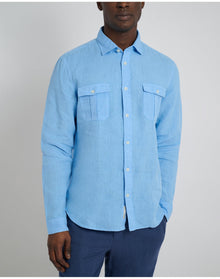 Men | Garment Dye Linen Standard Fit Shirt | Light Blue