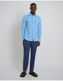 Men | Garment Dye Linen Standard Fit Shirt | Light Blue