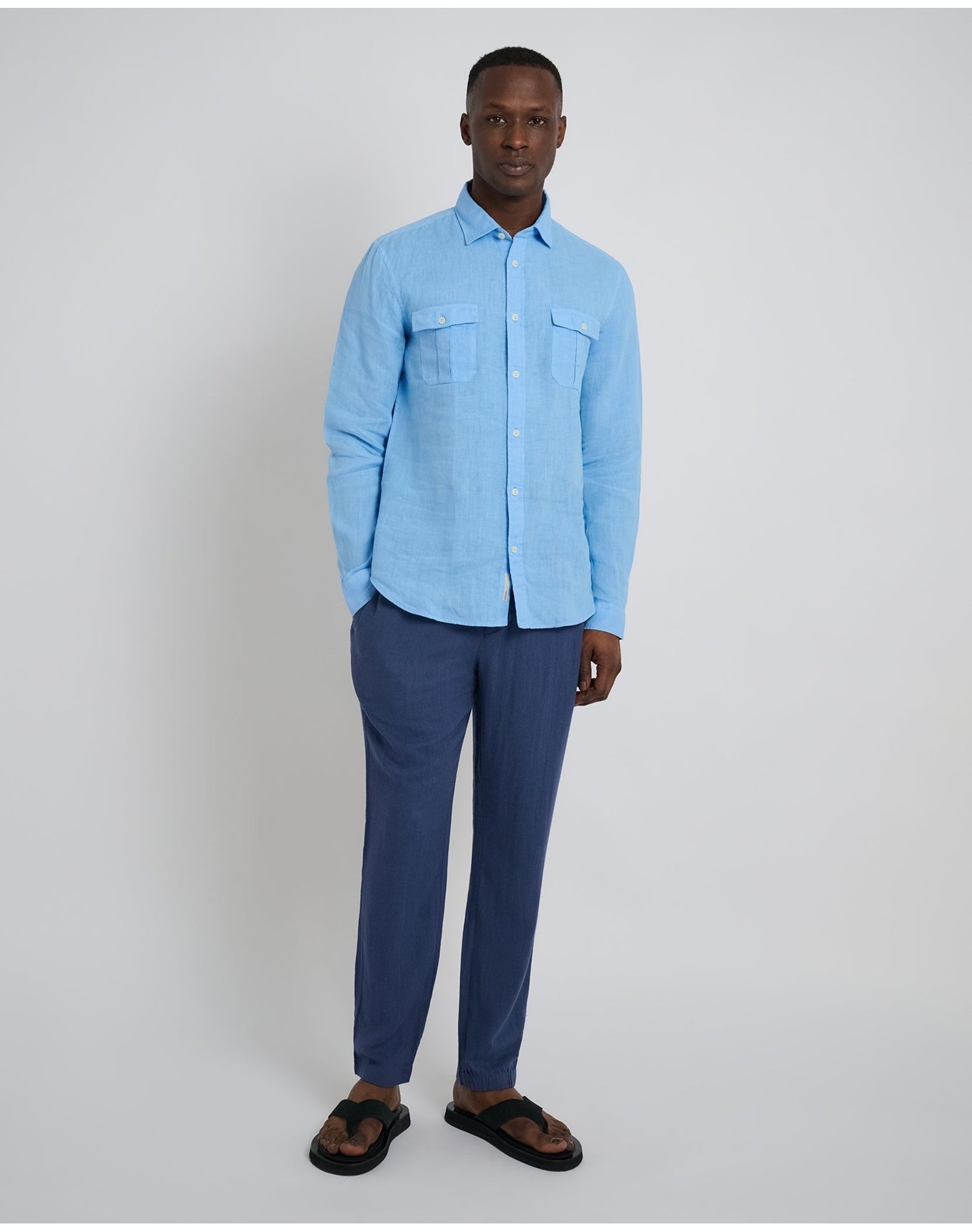 Men | Garment Dye Linen Standard Fit Shirt | Light Blue