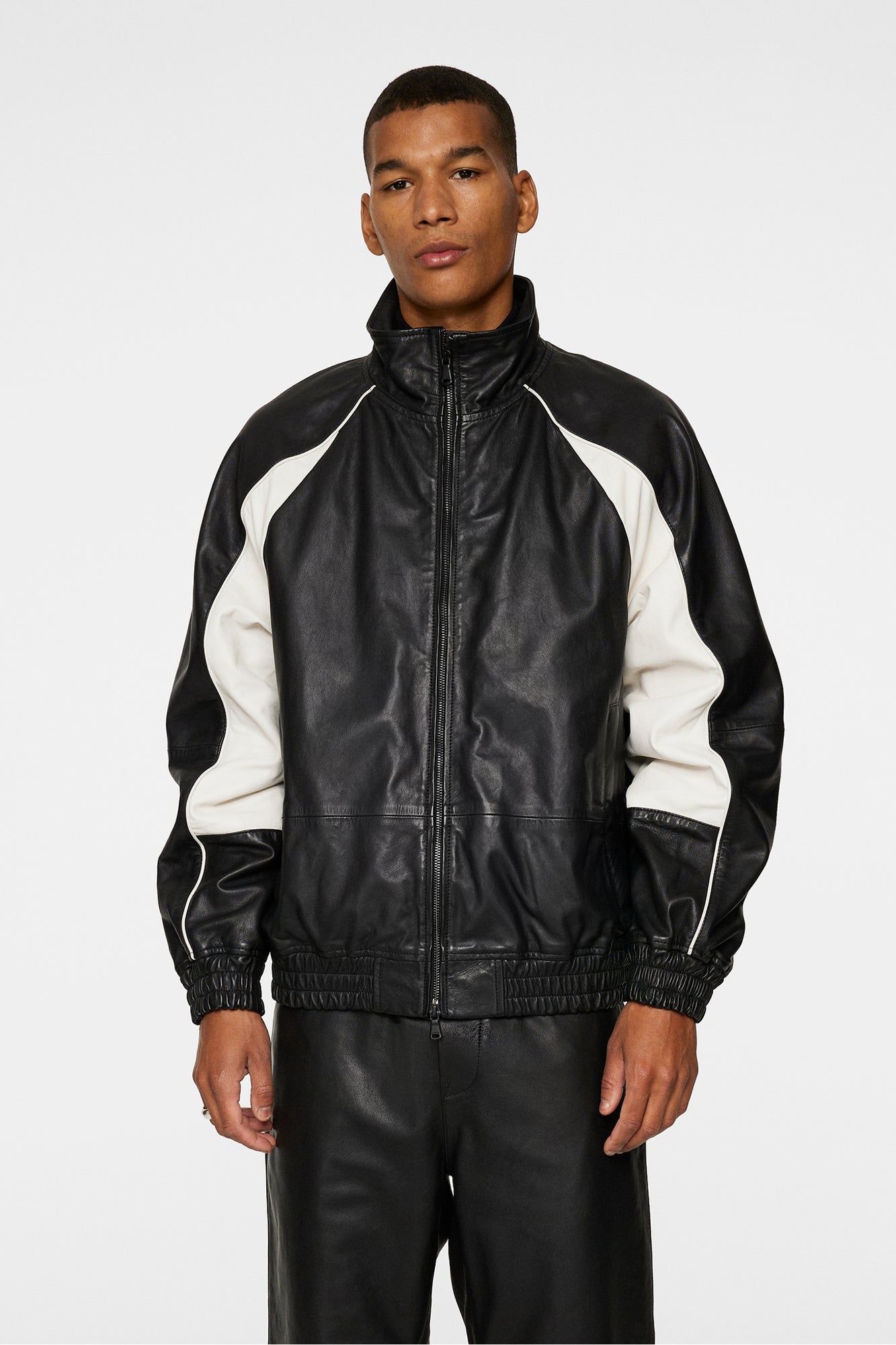Men | Lex Leather Track Jacket | Black