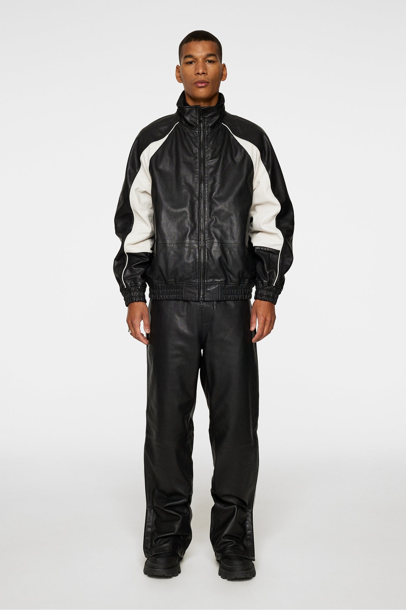 Men | Lex Leather Track Jacket | Black