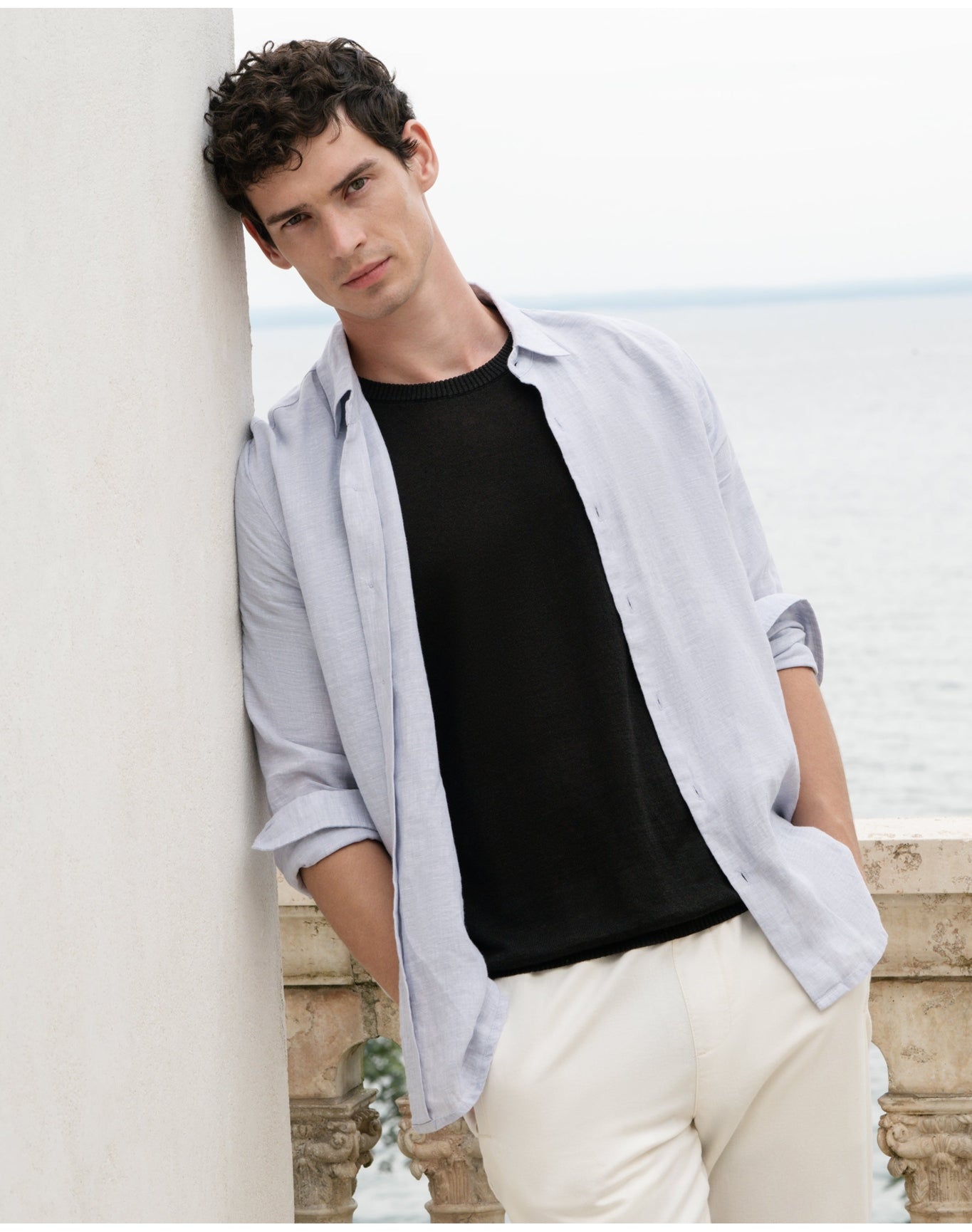 Men | Linen Long Sleeve Shirt | Light Grey