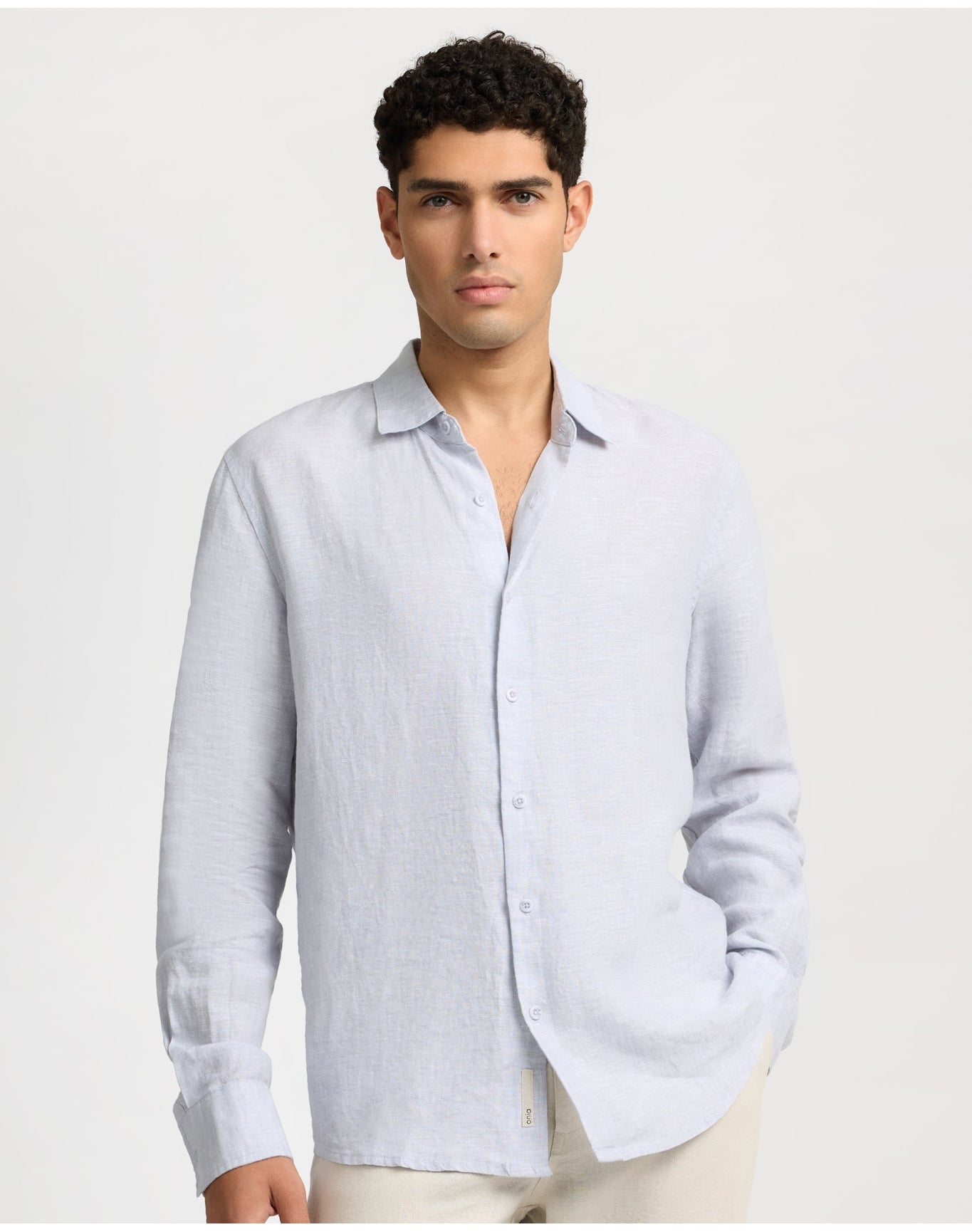Men | Linen Long Sleeve Shirt | Light Grey