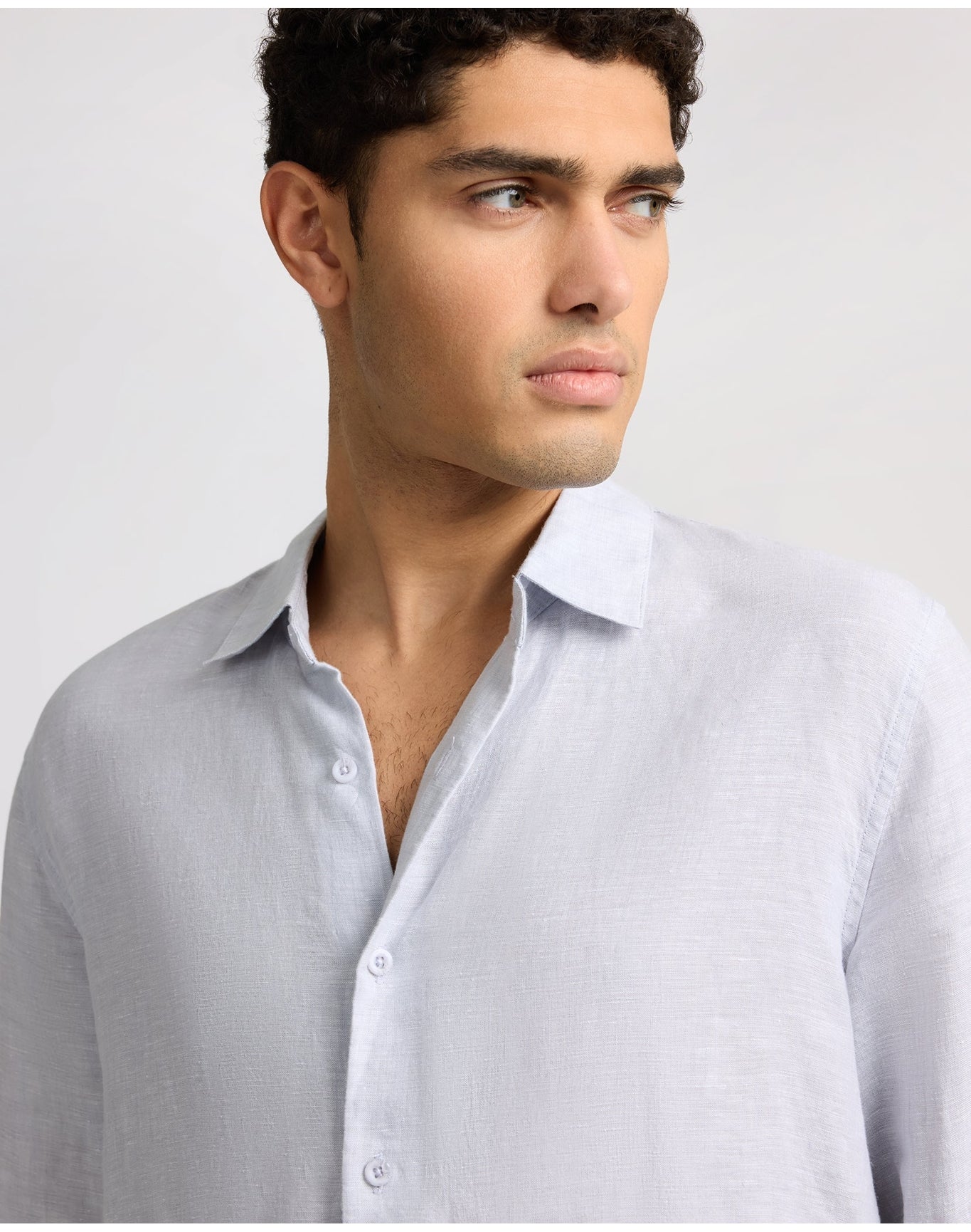 Men | Linen Long Sleeve Shirt | Light Grey