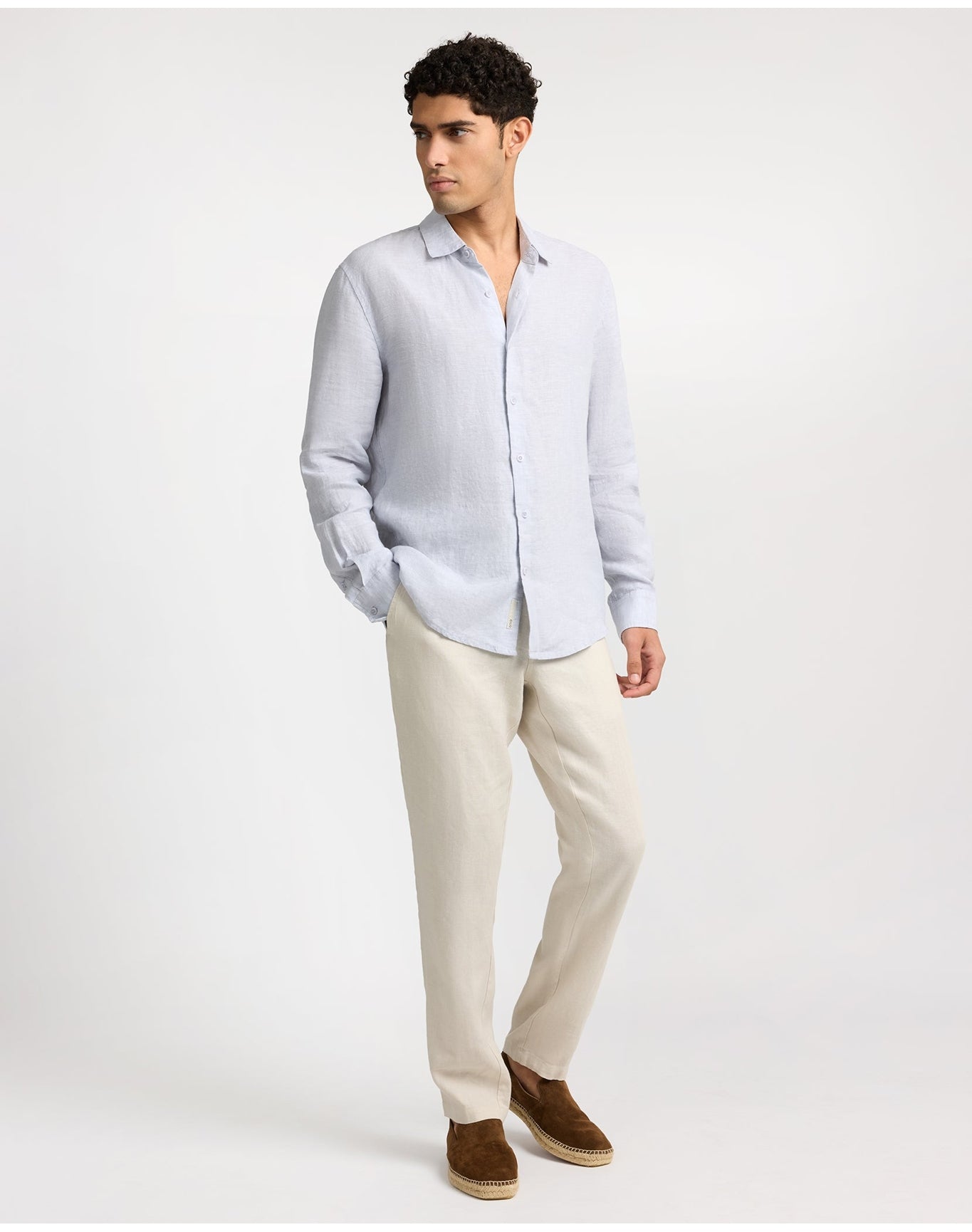 Men | Linen Long Sleeve Shirt | Light Grey