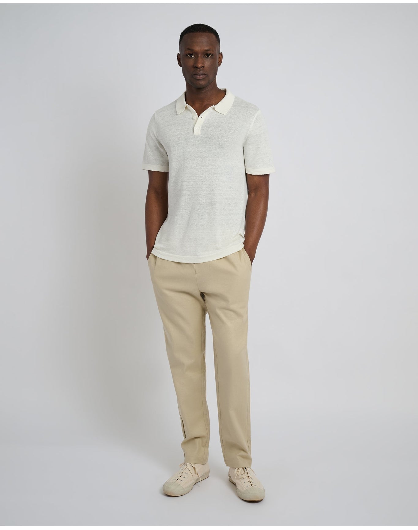 Men | Linen Sweater Polo | Egret