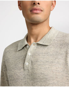 Men | Linen Sweater Polo | Light Grey Melange