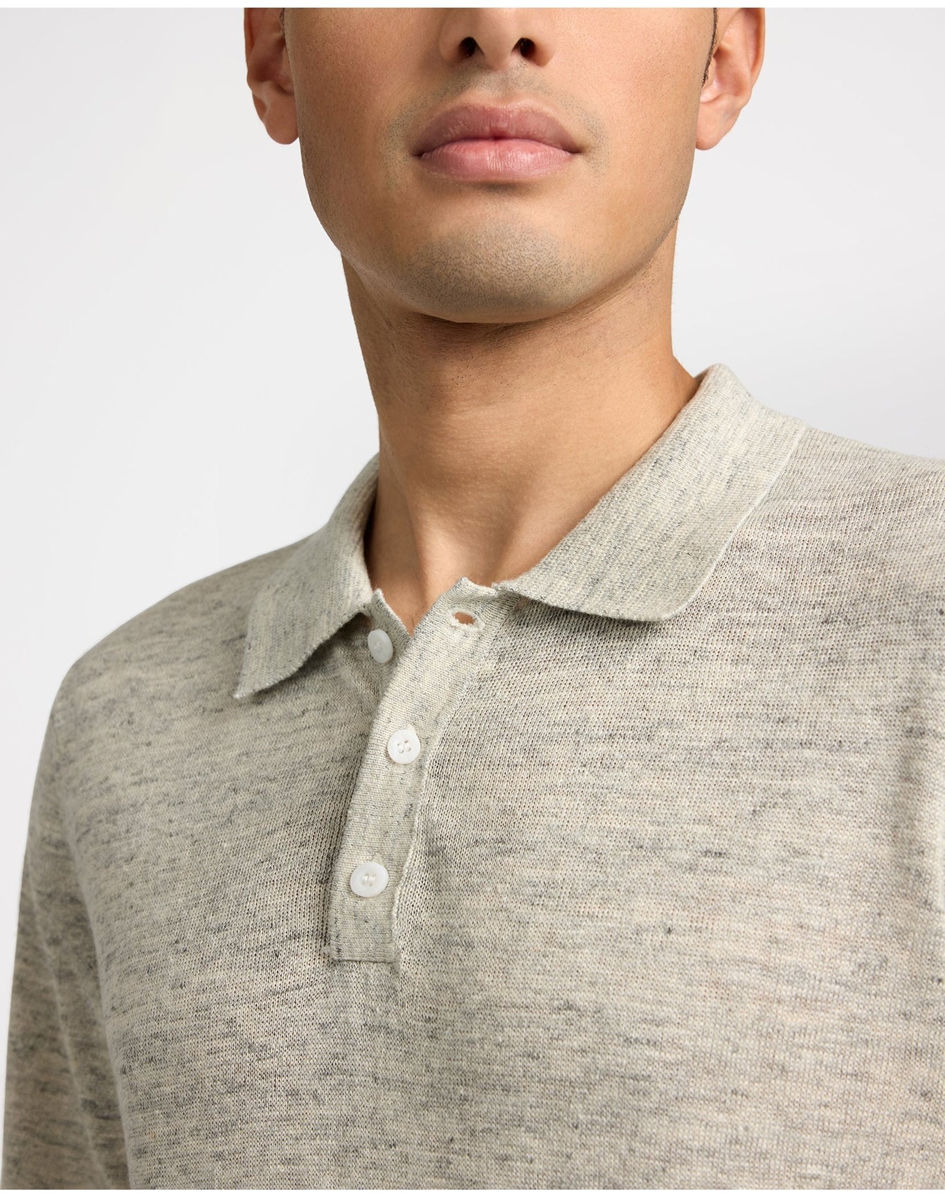Men | Linen Sweater Polo | Light Grey Melange