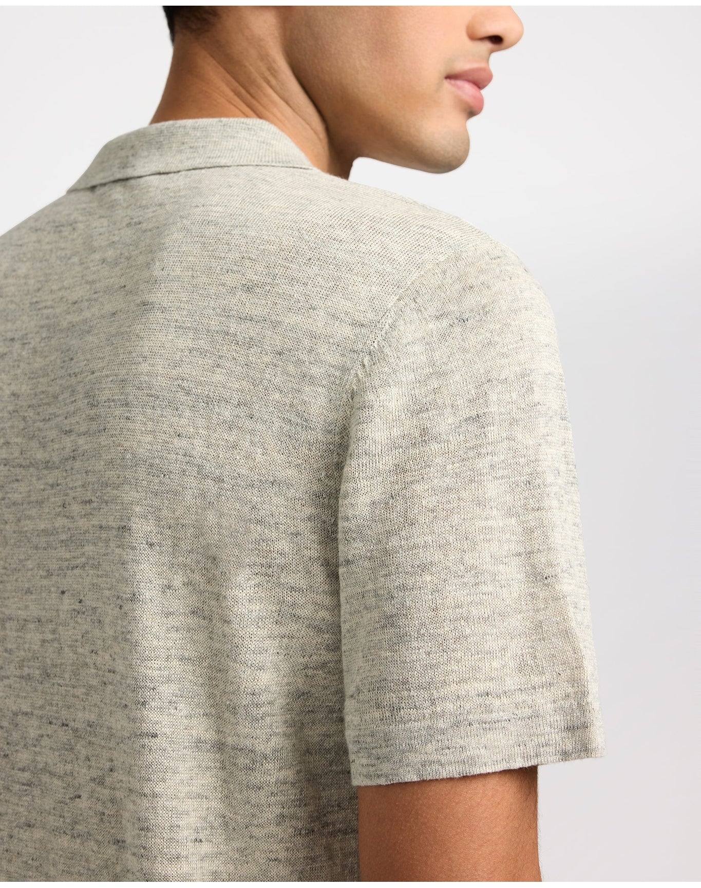 Men | Linen Sweater Polo | Light Grey Melange