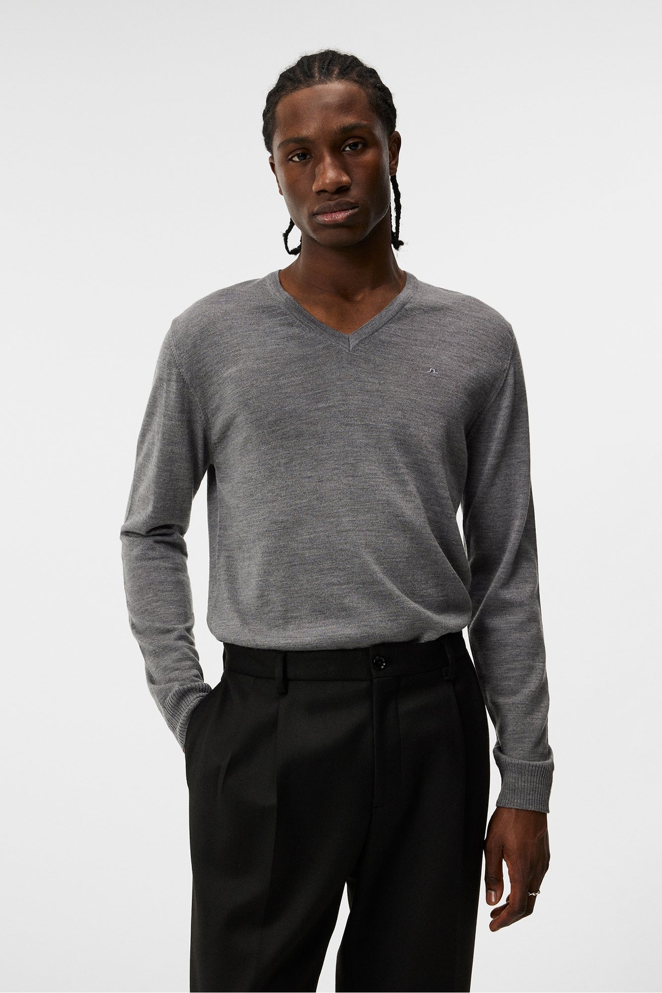 Men | Lymann Merino V-Neck Sweater | Grey Melange