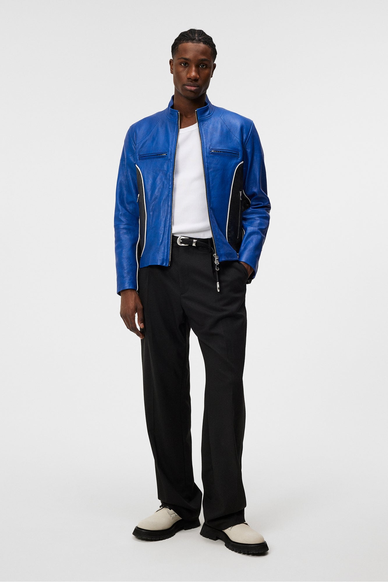 Men | Morris Leather Biker Jacket | Nautical Blue