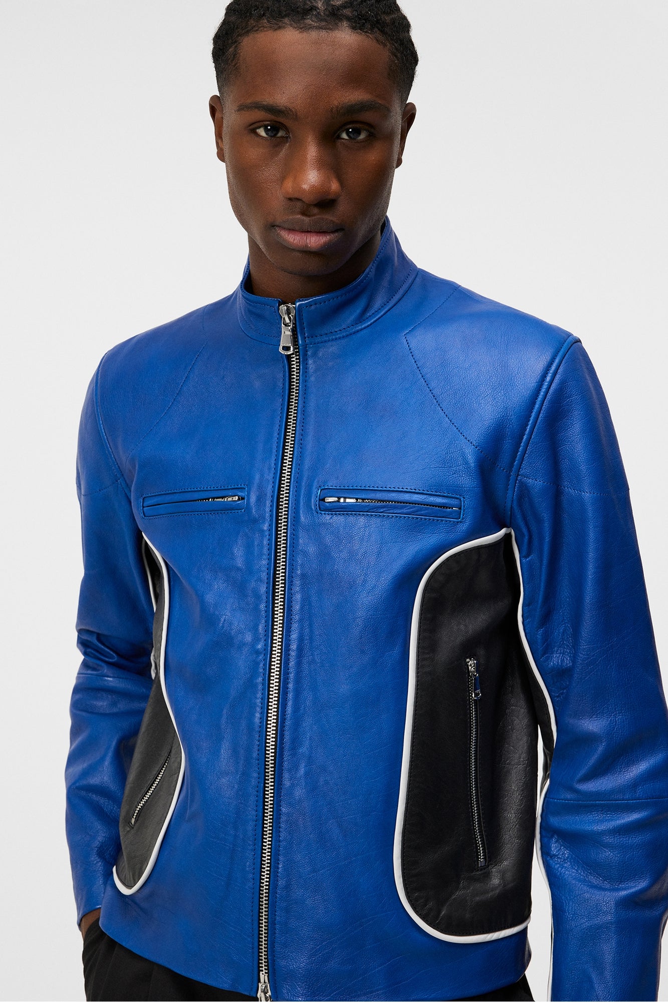 Men | Morris Leather Biker Jacket | Nautical Blue