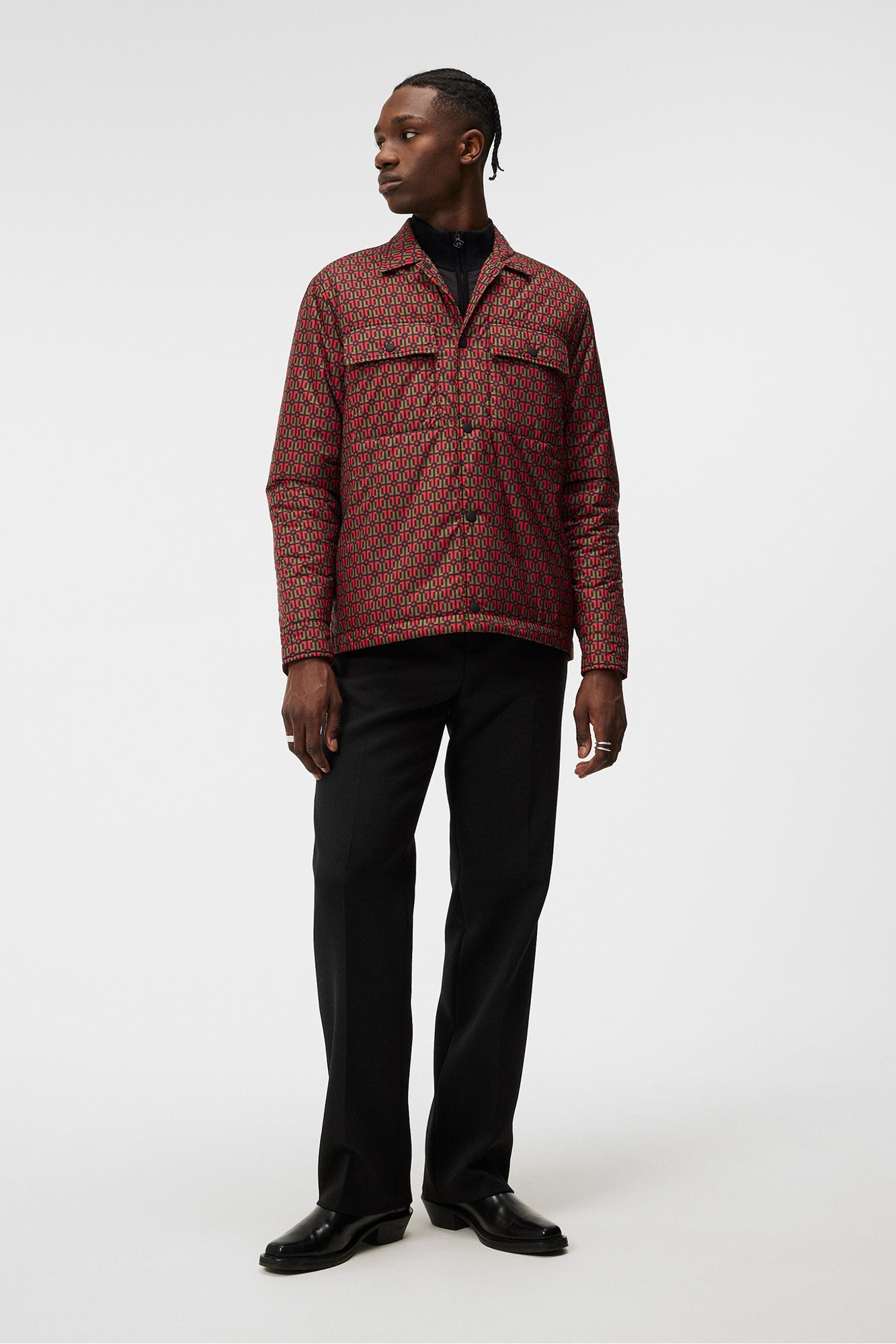 Men | Nile Padded Print Overshirt | Monk Geo Black