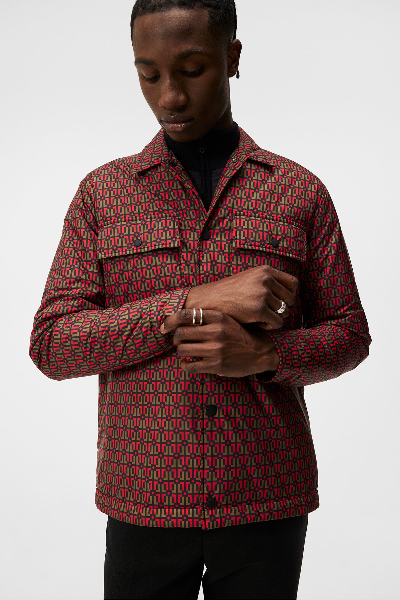 Men | Nile Padded Print Overshirt | Monk Geo Black