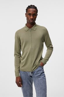 Men | Nyle Light Merino Zip Cardigan | Oil Green