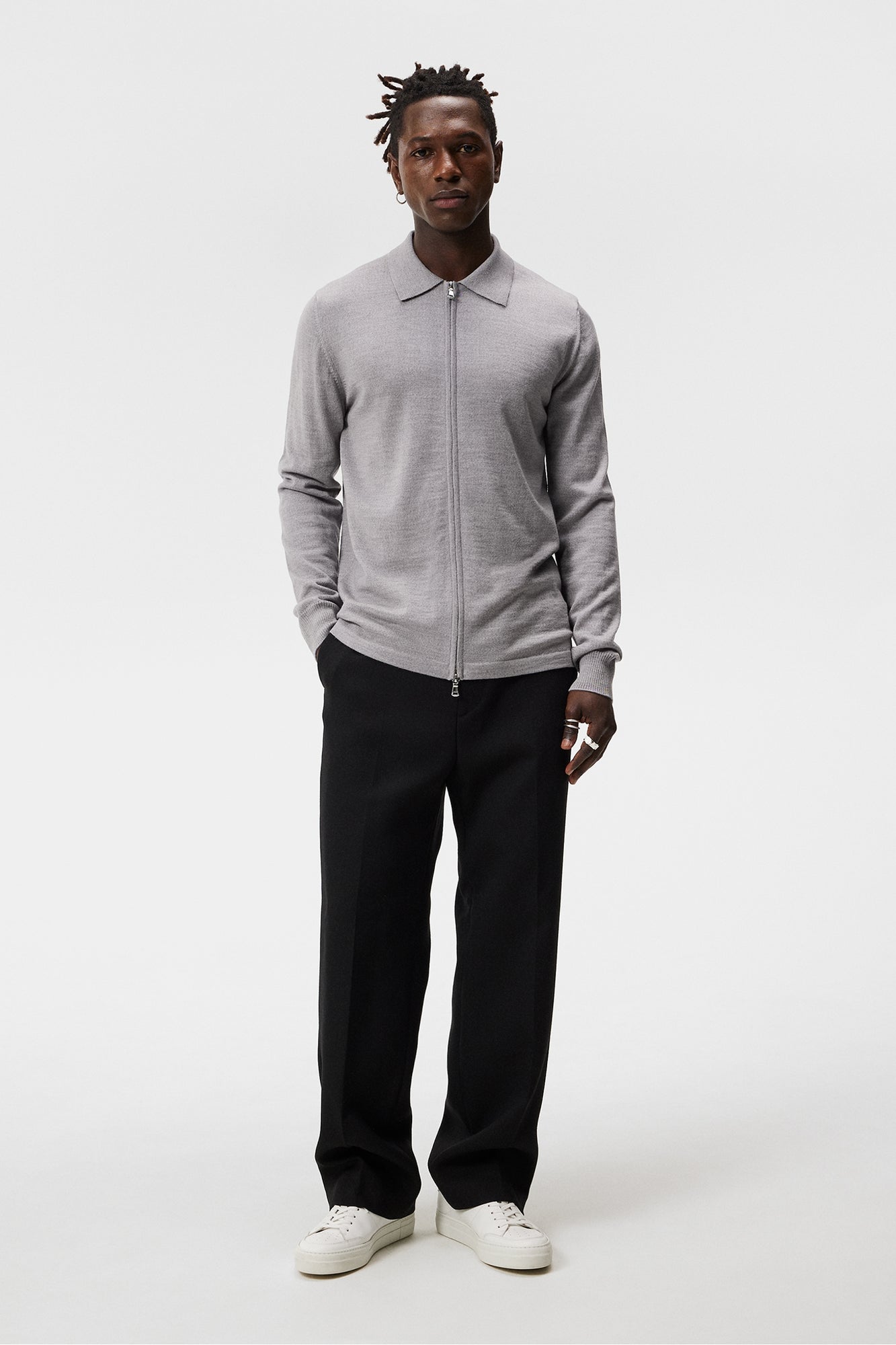Men | Nyle Merino Zip Cardigann | Light Grey Melange