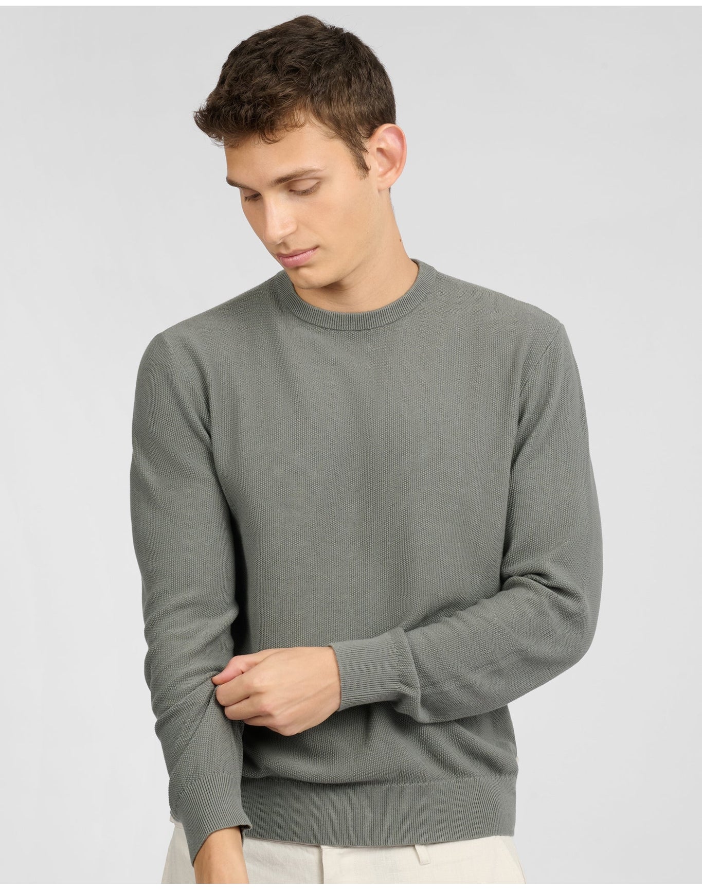 Men | Pique Crewneck Sweater | Agave