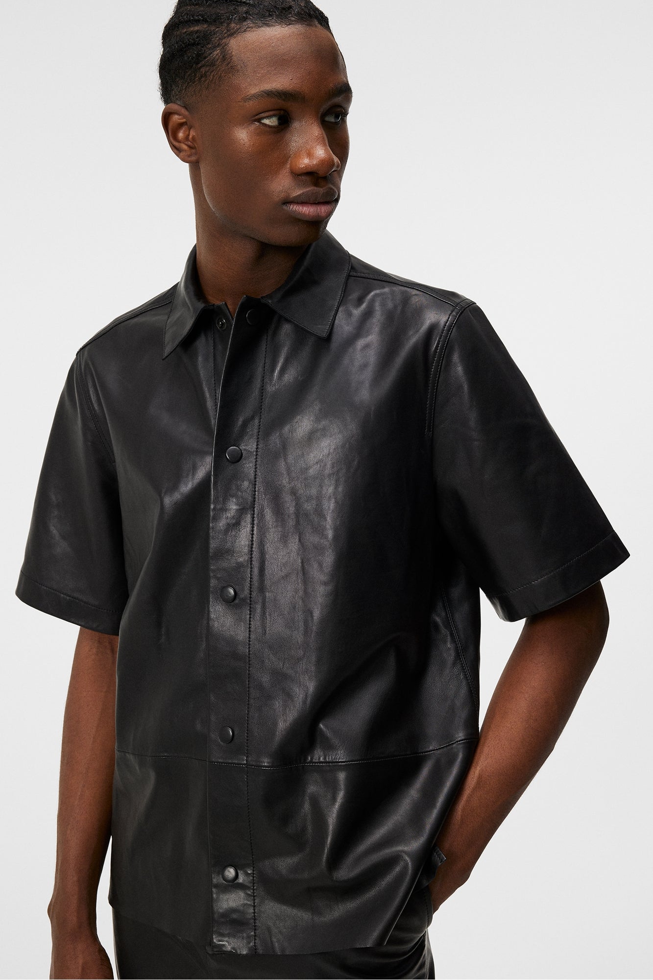 Men | Shorty Leather Overshirt | Black