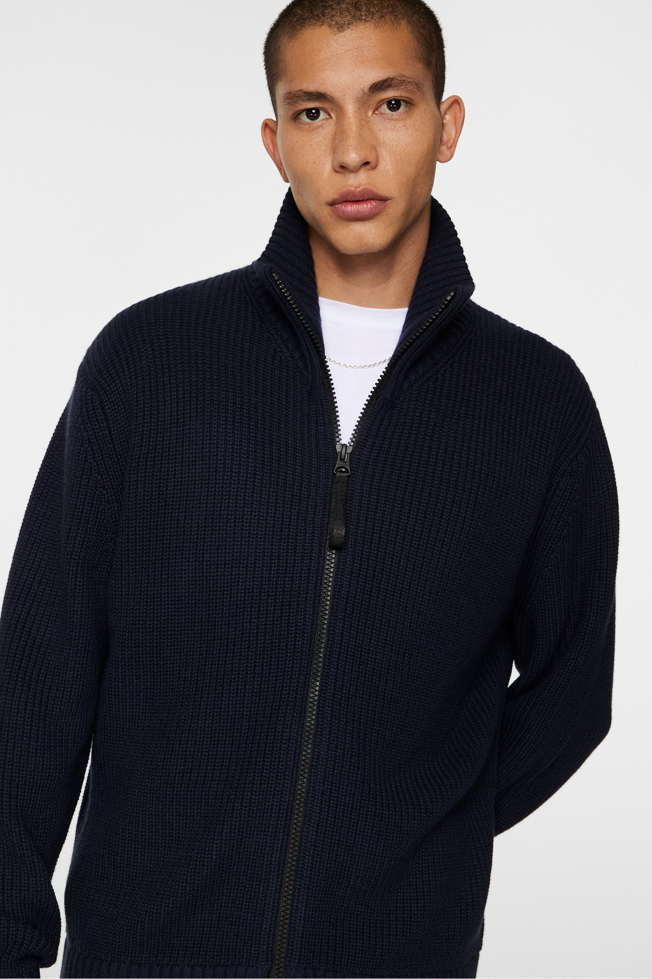 Men | Skyler Wool Blend Zip Cardigan | JL Navy