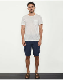 Men | Stretch Linen Pull On Cargo Short | Navy