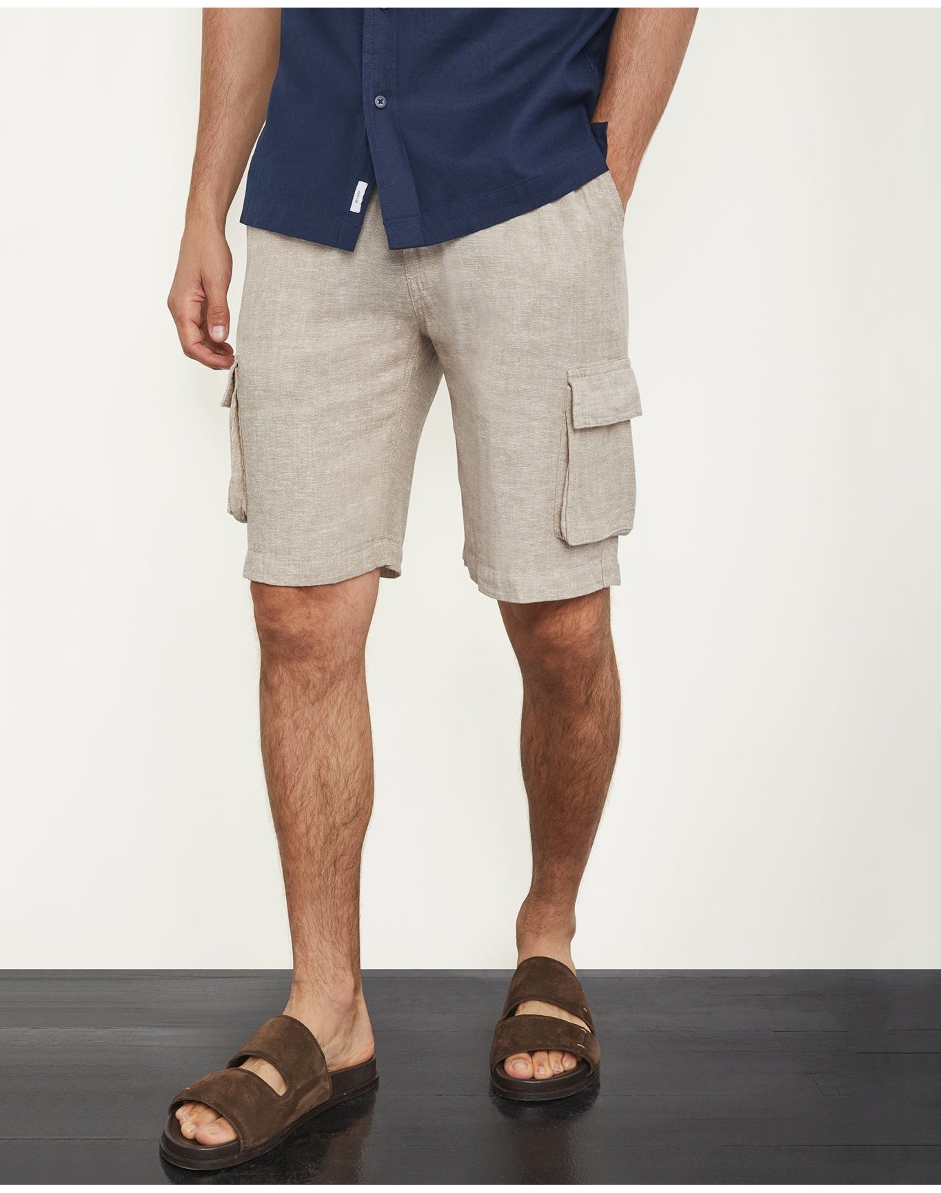Men | Stretch Linen Pull On Cargo Short | Navy