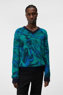 Men | Trestle Jacquard V-Neck | Navy Valley