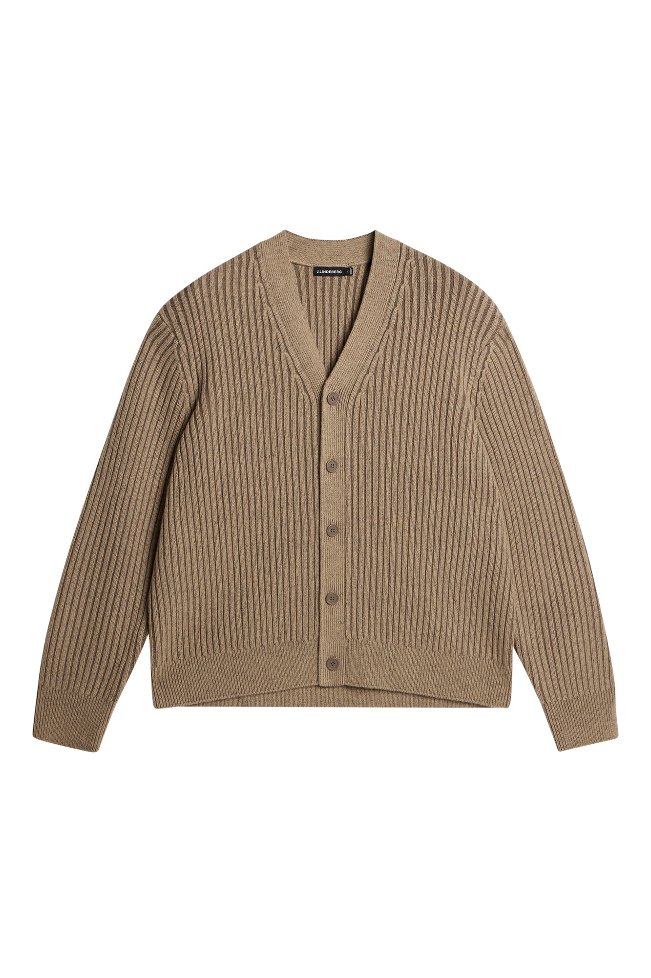 Men | Twin Plated Knit Cardigan | Tiger Brown