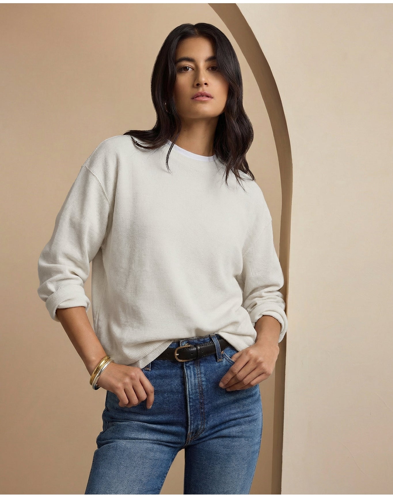 Men | Waffle Crewneck Sweater | Egret