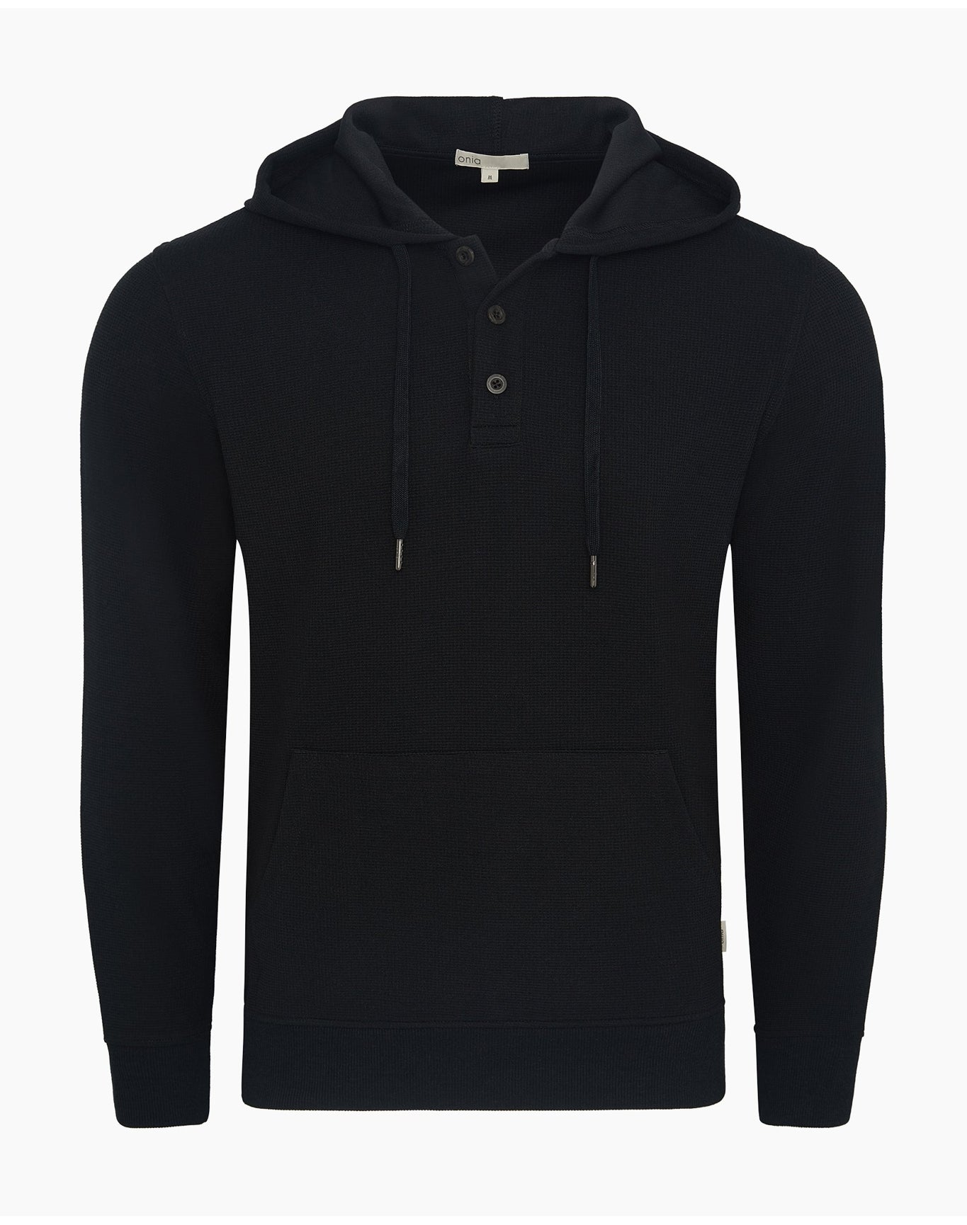 Men | Waffle Half Button Hoodie | Black