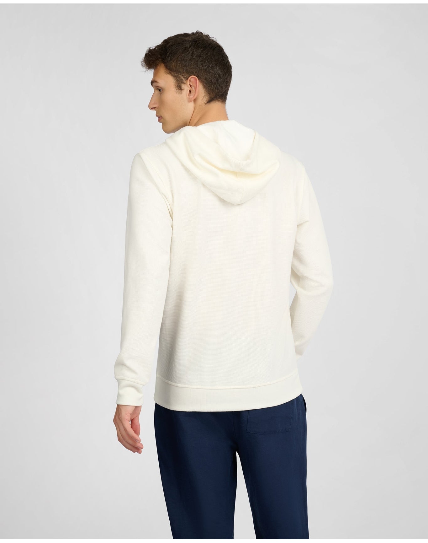 Men | Waffle Half Button Hoodie | Egret