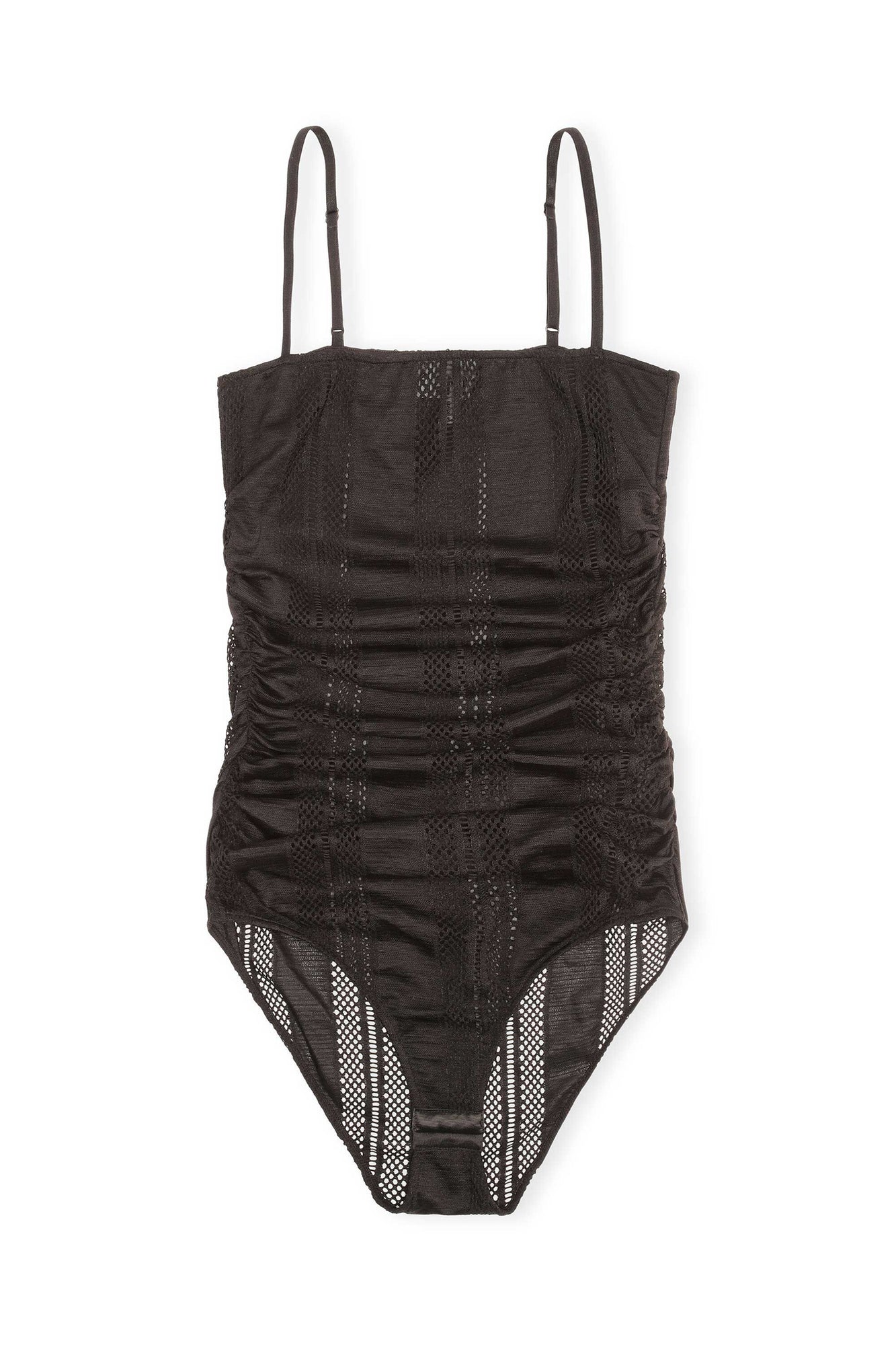 Mesh Gathered Bodystocking | Black