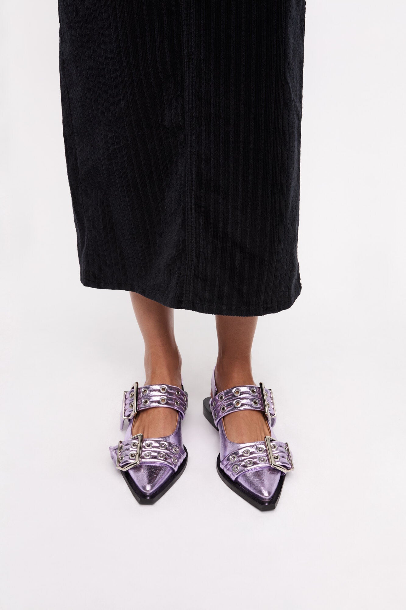 Metallic Feminine Buckle Ballerinas | Pink Lavender