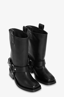 Mid Shaft Biker Boots | Black