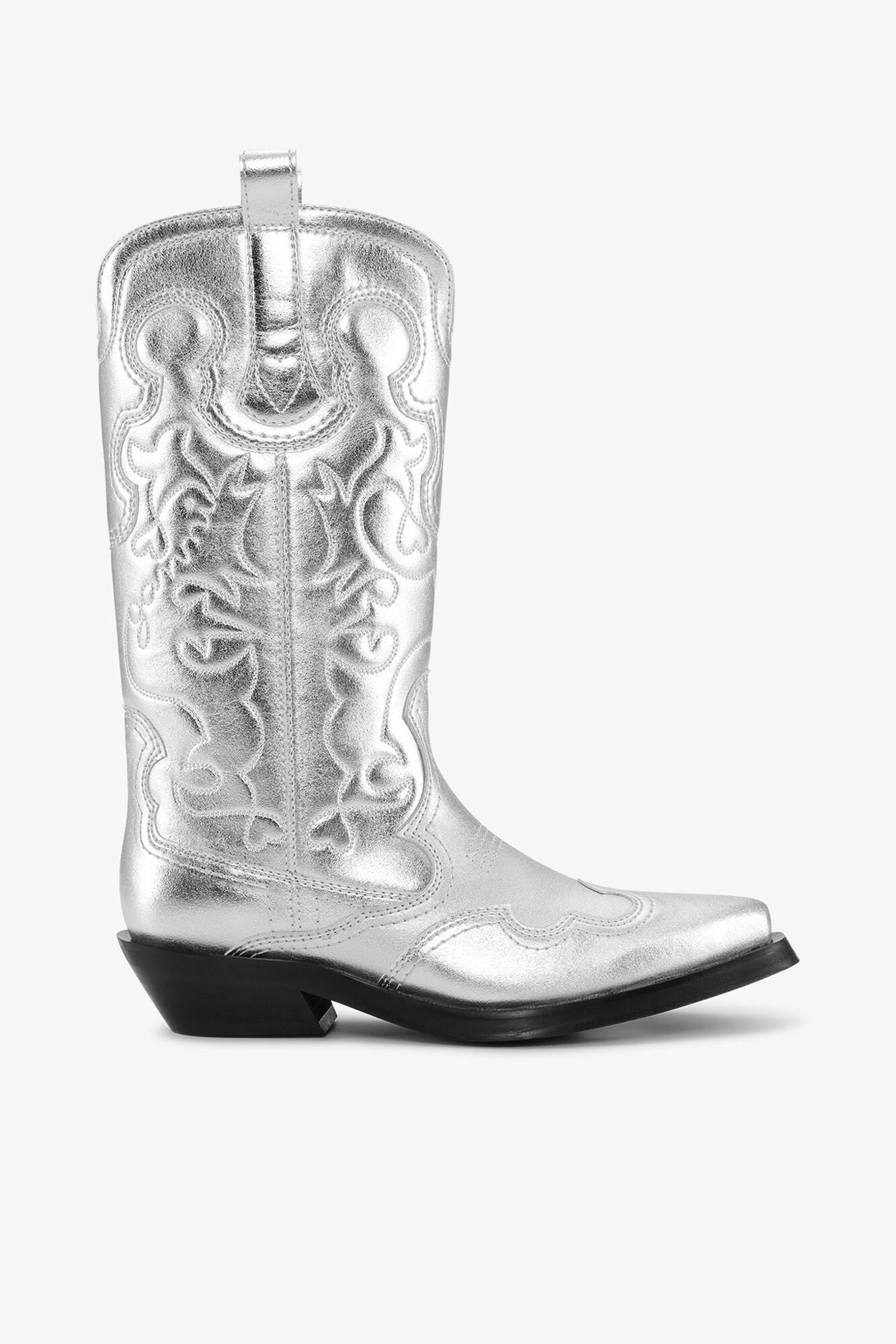Mid Shaft Embroidered Western Boots | Silver