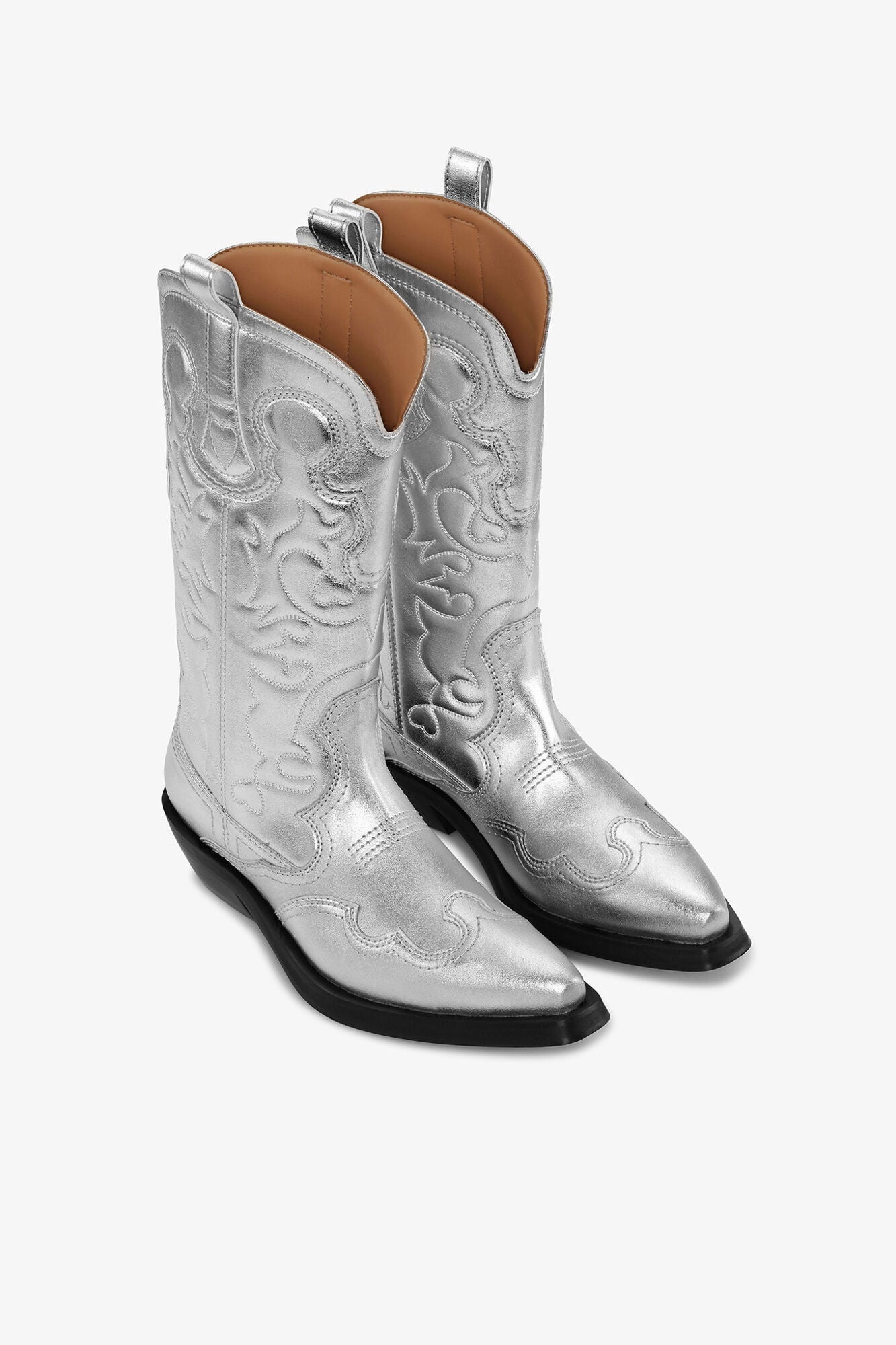 Mid Shaft Embroidered Western Boots | Silver