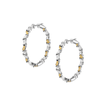 Lab Grown White Sapphire and Canary Mixed Shape Hoop Earrings Vermeil White Gold First