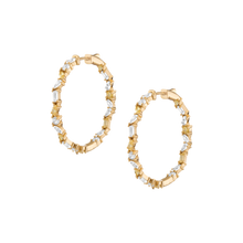 Lab Grown White Sapphire and Canary Mixed Shape Hoop Earrings Vermeil Yellow Gold First