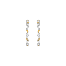 Lab Grown White Sapphire and Canary Mixed Shape Hoop Earrings Vermeil White Gold