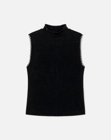 Womens | Mock Neck Scallop Tank | Black
