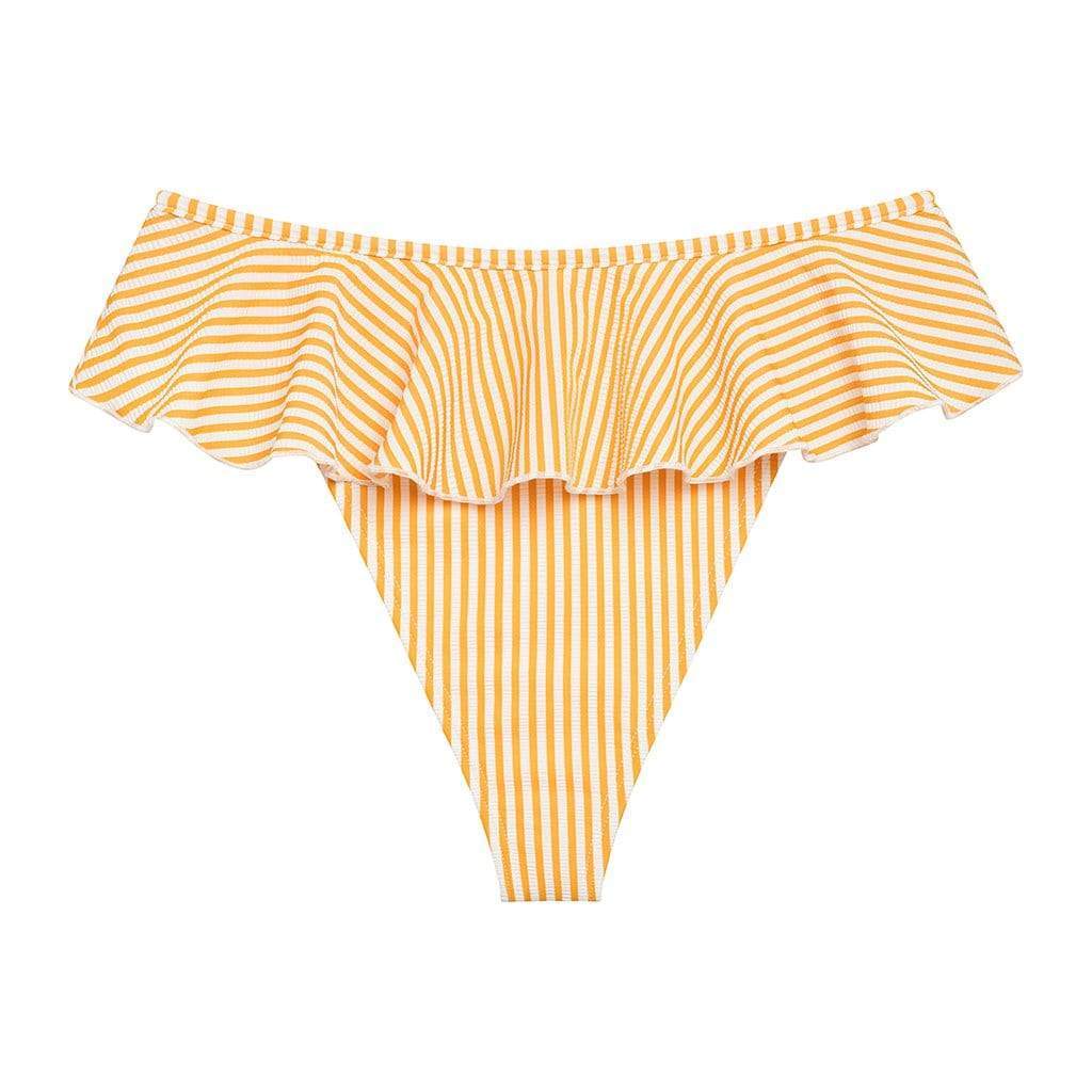 Women | Tamarindo Ruffle Bikini Bottom | Canary Stripe