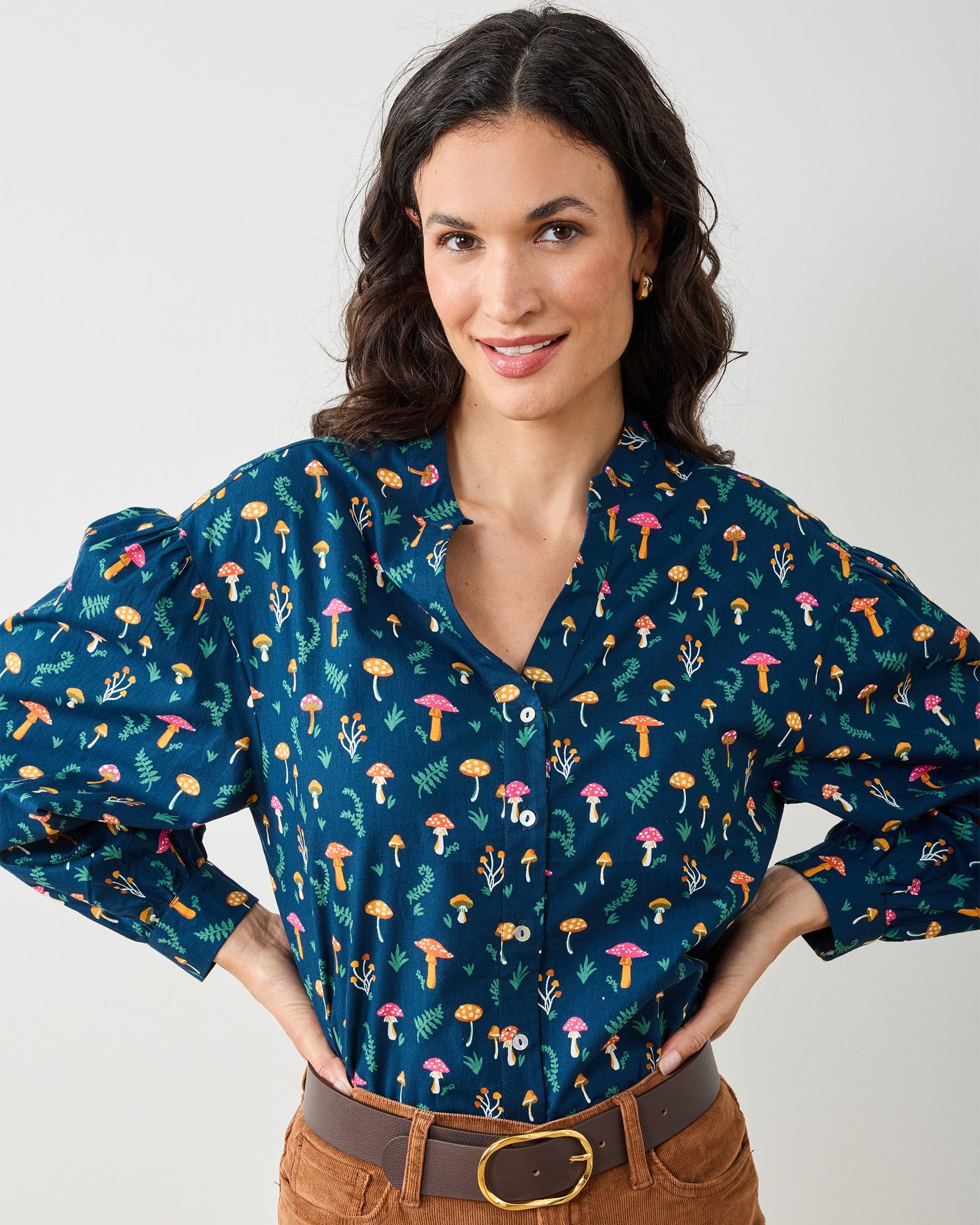 Mushroom Medley - Night Sky Blouse - Navy - Printfresh