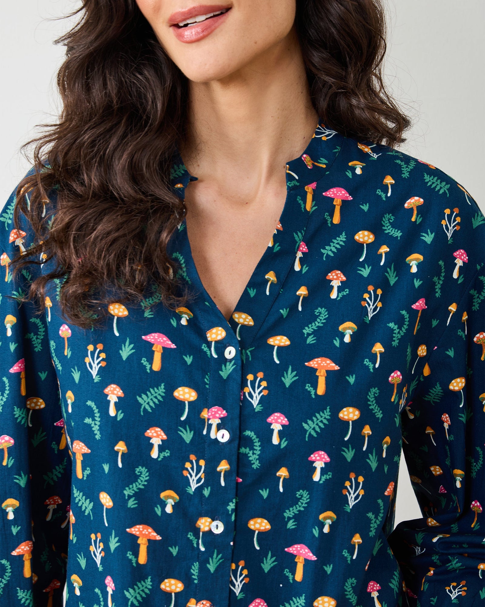 Mushroom Medley - Night Sky Blouse - Navy - Printfresh