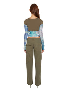 Womens | Multi Layered Bustier Print Long Sleeve Top | Olive