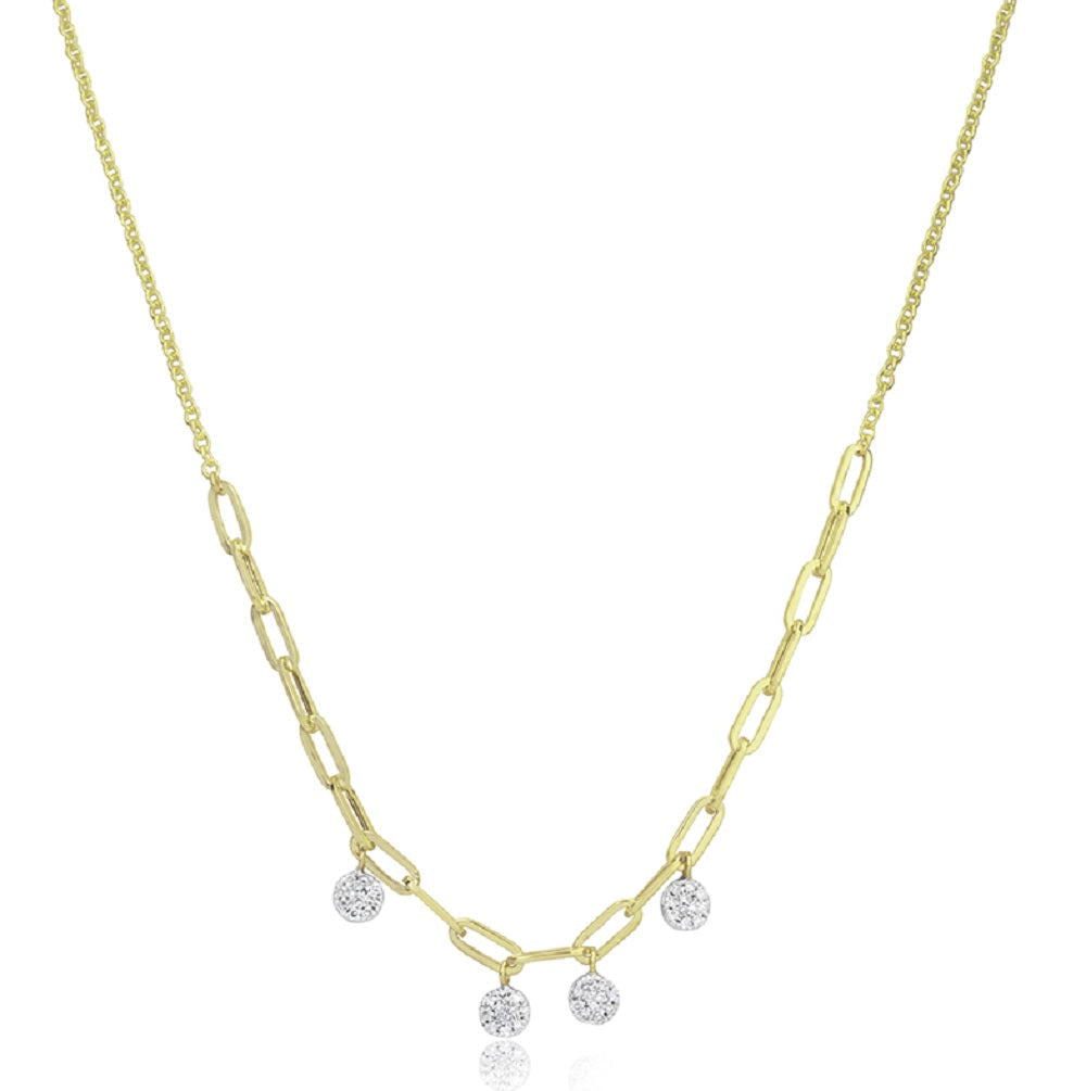 Two Tone Gold Diamond Disc Paperclip Chain Necklace | Yellow Gold