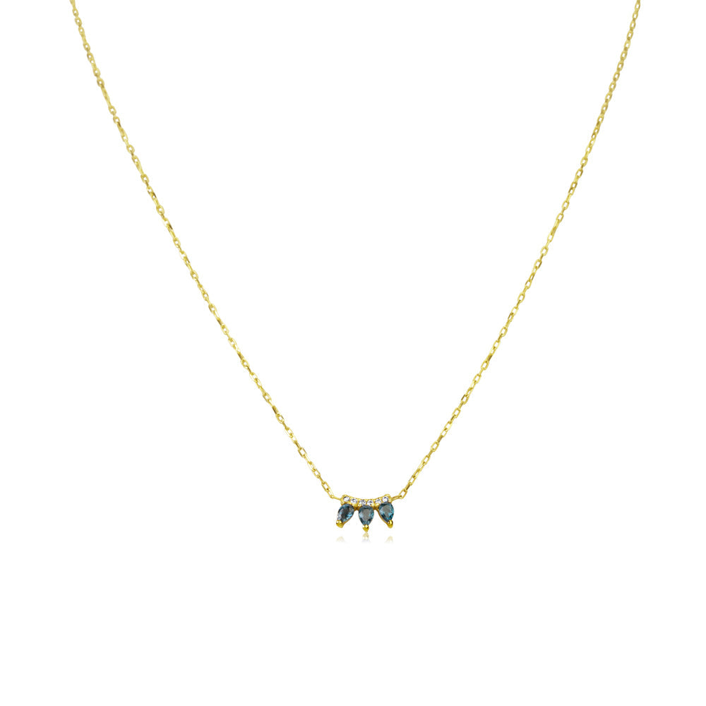 Yellow Gold Diamond And Blue Topaz Necklace | Yellow Gold