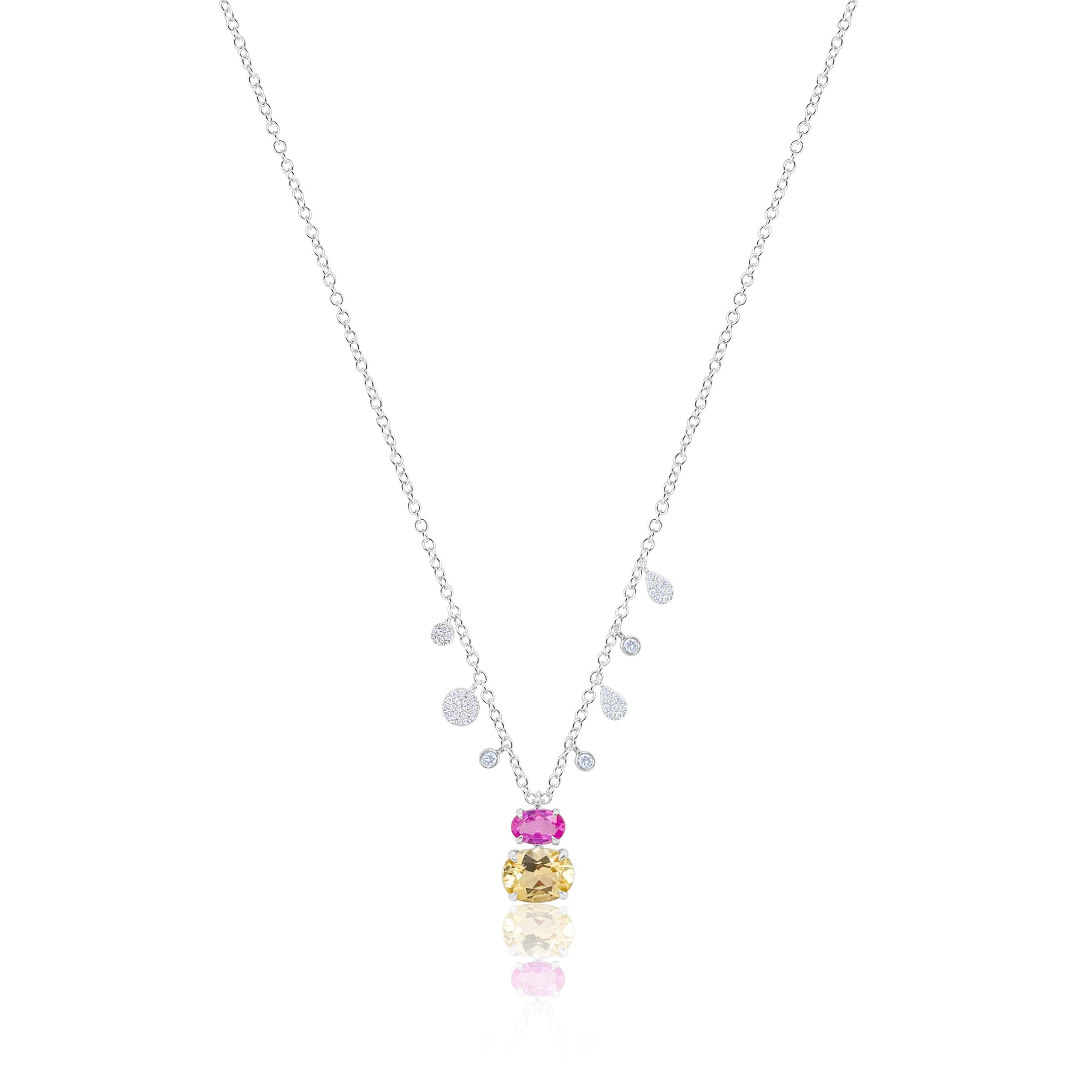 14Kt Yellow Gold Diamond Amblygonite And Pink Sapphire Necklace | Yellow Gold