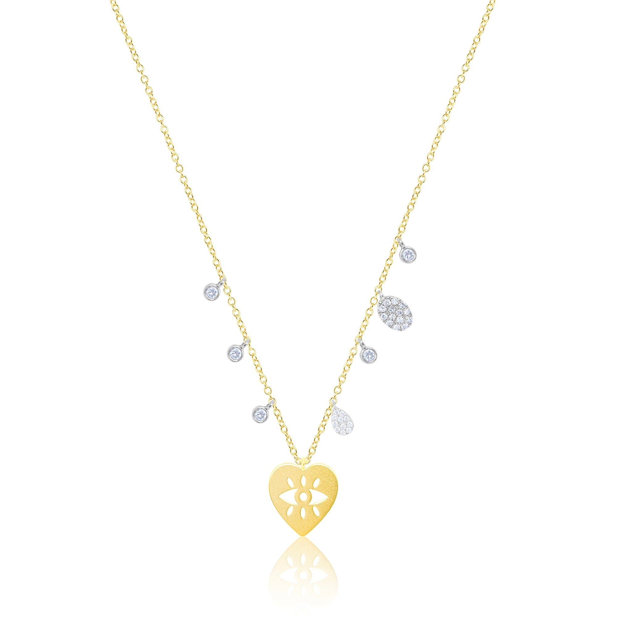 14Kt Yellow Gold Heart Evil Eye Diamond Necklace | Yellow Gold